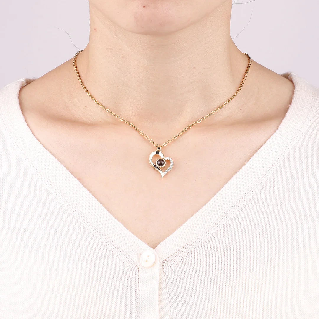 Half Pave Heart Necklace – Custom Photo by ESTAYY™