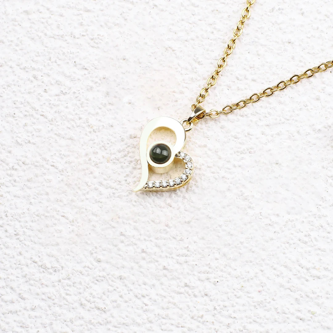 Half Pave Heart Necklace – Custom Photo by ESTAYY™