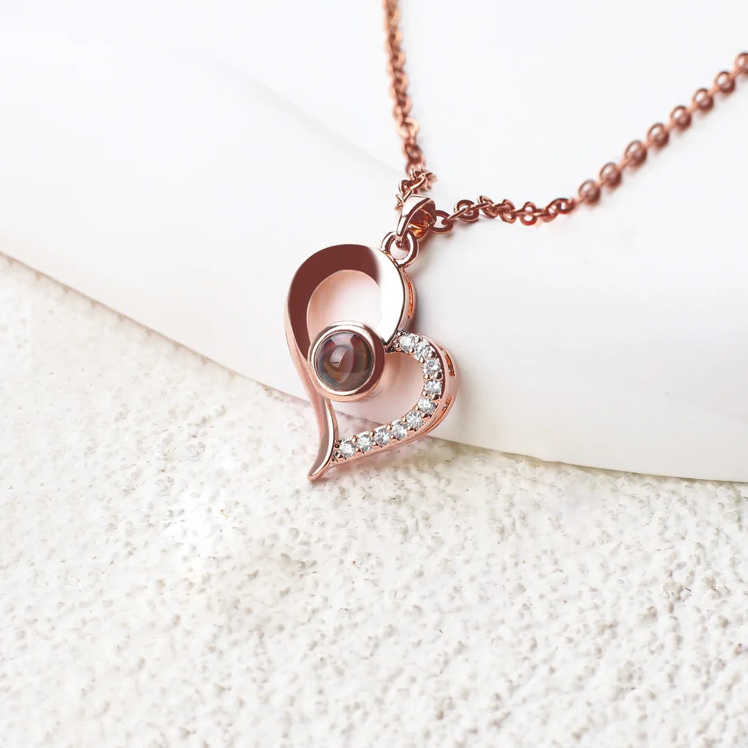 Half Pave Heart Necklace – Custom Photo by ESTAYY™
