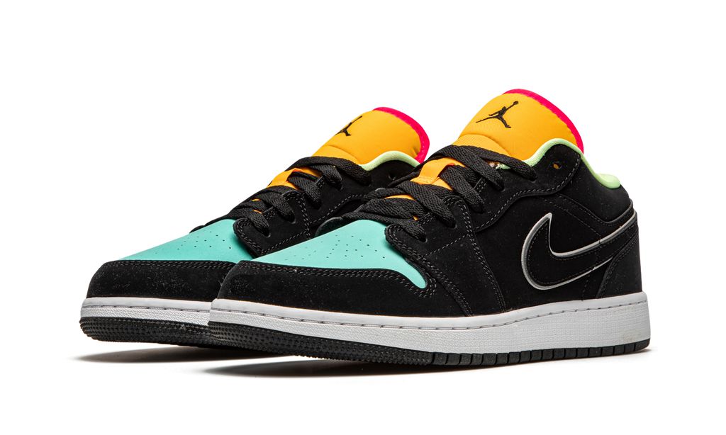 Jordan 1 Low Noir Vert Aurora Orange Laser