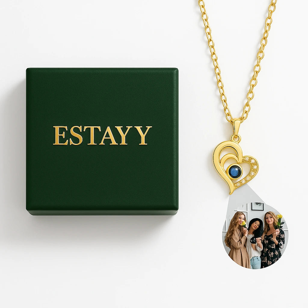 Half Pave Heart Necklace  – Custom Photo by ESTAYY™